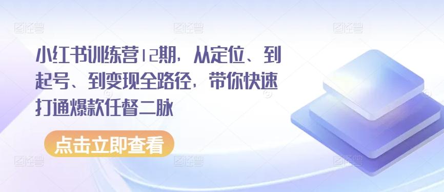 小红书训练营12期，从定位、到起号、到变现全路径，带你快速打通爆款任督二脉-网创资源