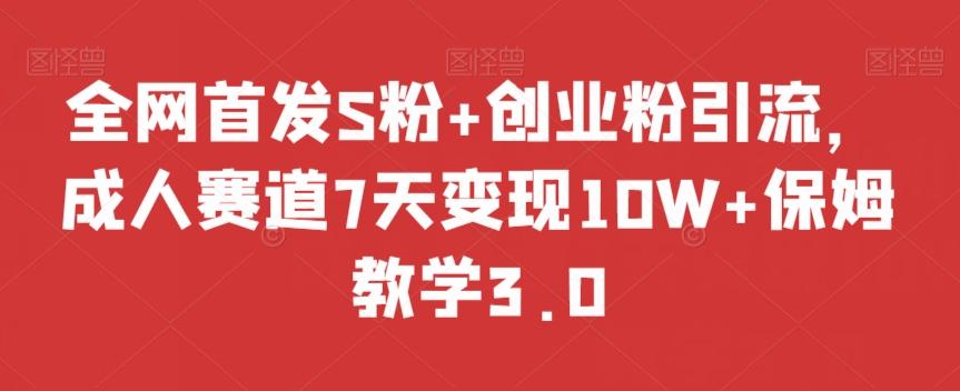 全网首发S粉+创业粉引流，成人赛道7天变现10W+保姆教学3.0【揭秘】-网创资源
