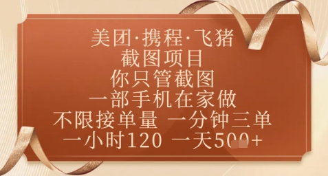 飞猪美团截图项目，你只管截图，一部手机在家做，正规平台无套路，一天5张+【揭秘】-网创资源