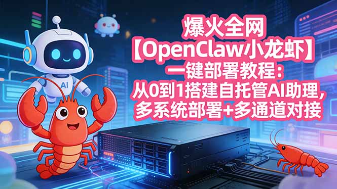 爆火全网【OpenClaw 小龙虾】一键部署教程：从0到1搭建自托管AI助理，多系统部署+多通道对接-网创资源