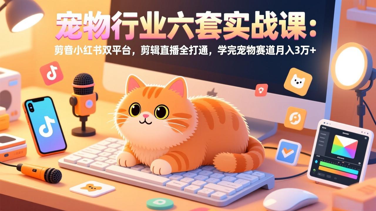 宠物行业六套实战课：抖音小红书双平台，剪辑直播全打通，学完宠物赛道月入3万+-网创资源
