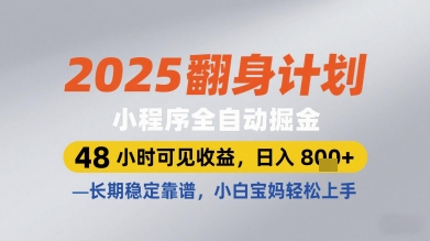 2025翻身计划小程序全自动掘金，48小时可见收益，日入多张+，长期稳定靠谱，小白宝妈轻松上手【揭秘】-网创资源