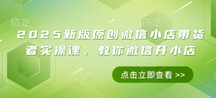 2025新版原创微信小店带货者实操课，教你微信开小店-网创资源