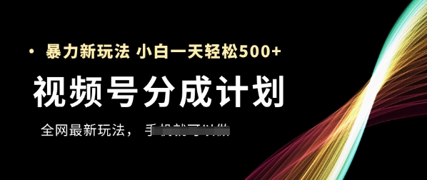 视频号分成计划，全网最暴力玩法，新手一天也能轻松5张+-网创资源