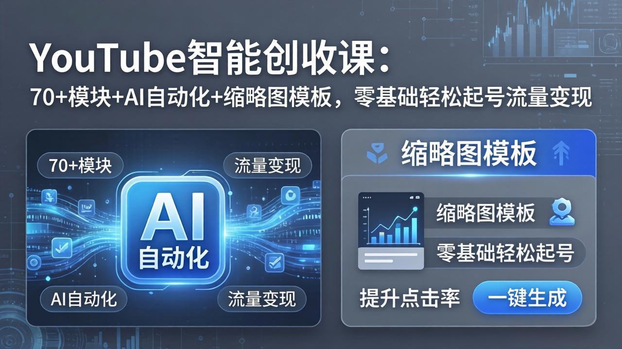 YouTube智能创收课：70+模块+AI自动化+缩略图模板，零基础轻松起号流量变现-网创资源