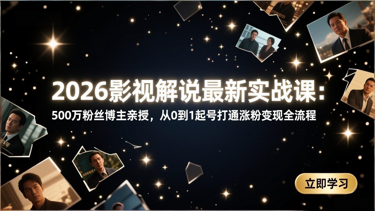 2026影视解说最新实战课：500万粉丝博主亲授，从0到1起号打通涨粉变现全流程-网创资源