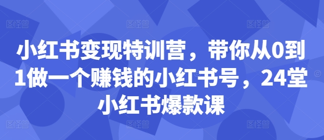 小红书变现特训营，带你从0到1做一个赚钱的小红书号，24堂小红书爆款课-网创资源