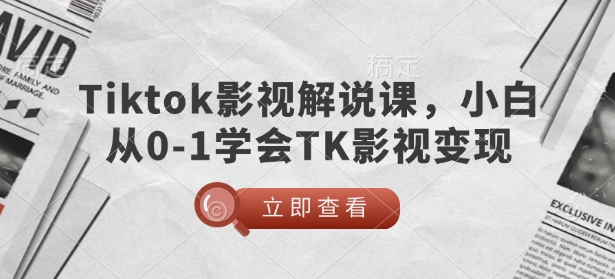 TikTok影视解说课，小白从0-1学会TK影视变现-网创资源
