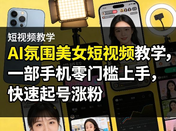 AI氛围美女短视频教学，一部手机零门槛上手，快速起号涨粉-网创资源