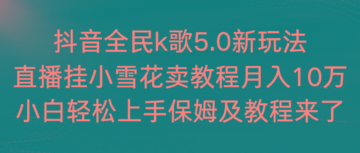 抖音全民k歌5.0新玩法，直播挂小雪花卖教程月入10万，小白轻松上手，保...-网创资源