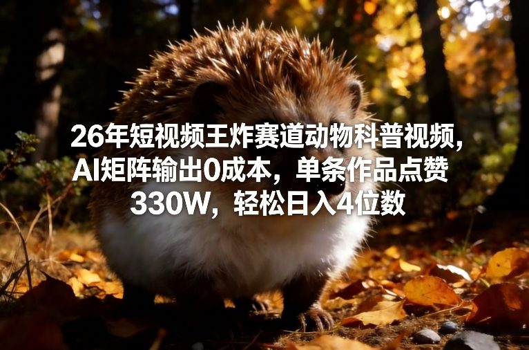 26年短视频王炸赛道动物科普视频，AI矩阵输出0成本，单条作品点赞330W，轻松日入4位数-网创资源