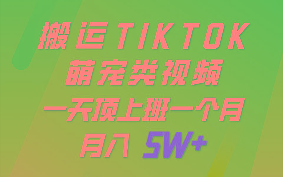 一键搬运TIKTOK萌宠类视频，一部手机即可操作，所有平台均可发布 轻松月入5W+-网创资源