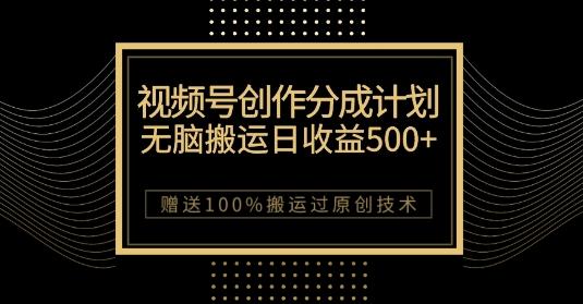 最新视频号创作分成计划，无脑搬运一天收益500+，100%搬运过原创技巧【揭秘】-网创资源