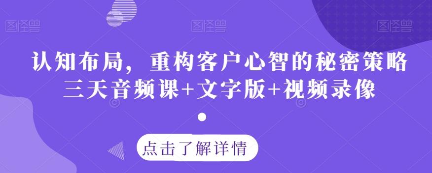 认知布局，重构客户心智的秘密策略三天音频课+文字版+视频录像-网创资源