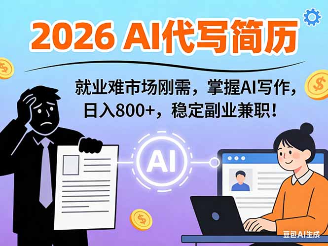 AI代写简历，超暴利，用万能模板月入1-3万实战教程，2026年市场刚需！-网创资源