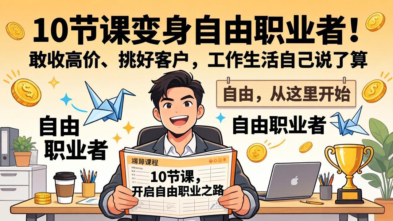 10 节课变身自由职业者！敢收高价、挑好客户，工作生活自己说了算-网创资源