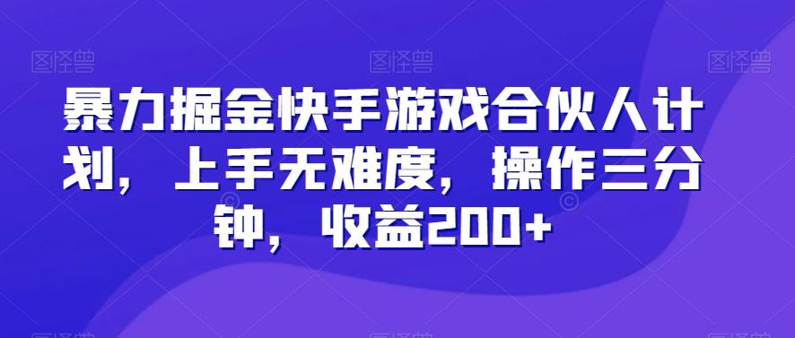 暴力掘金快手游戏合伙人计划，上手无难度，操作三分钟，收益200+-网创资源