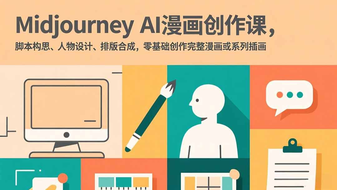 Midjourney AI漫画创作课，脚本构思、人物设计、排版合成，零基础创作完整漫画或系列插画-网创资源