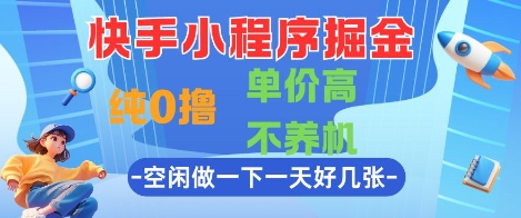 快手小程序掘金，纯0撸，单价高不养机 利用空闲时间做一做，一天好几张【揭秘】-网创资源