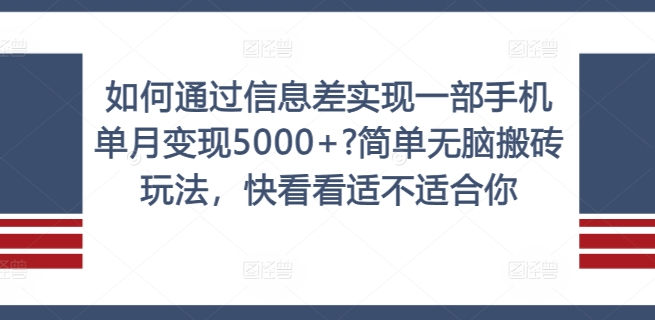 如何通过信息差实现一部手机单月变现5000+?简单无脑搬砖玩法，快看看适不适合你【揭秘】-网创资源