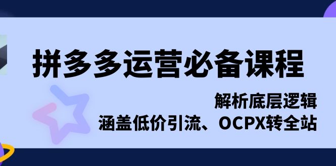 拼多多运营必备课程，解析底层逻辑，涵盖低价引流、OCPX转全站-网创资源