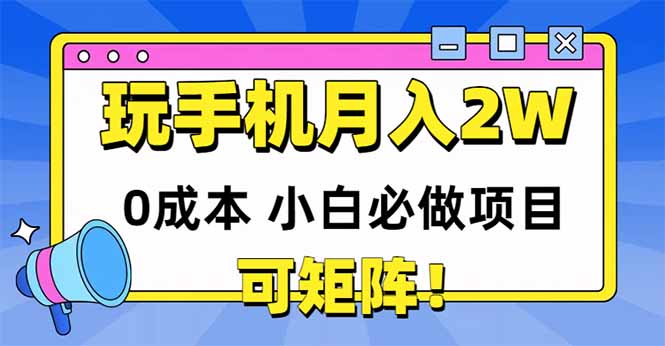 玩玩手机月入20000+，0成本小白必做项目，可矩阵-网创资源