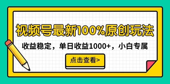 视频号最新100%原创玩法，收益稳定，单日收益1000+，小白专属-网创资源