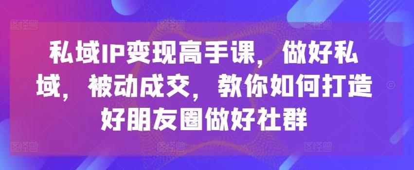 私域IP变现高手课，做好私域，被动成交，教你如何打造好朋友圈做好社群-网创资源