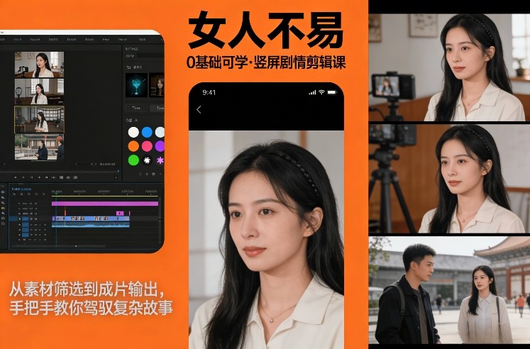 0基础可学！《女人不易》竖屏剧情剪辑课，从素材筛选到成片输出，手把手教你驾驭复杂故事-网创资源