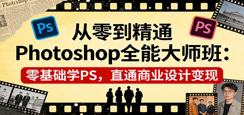 从零到精通Photoshop全能大师班：零基础学PS，直通商业设计变现-网创资源