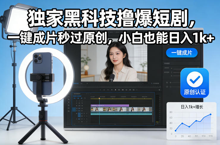 独家黑科技撸爆短剧，一键成片秒过原创，小白也能日入1k+【揭秘】-网创资源