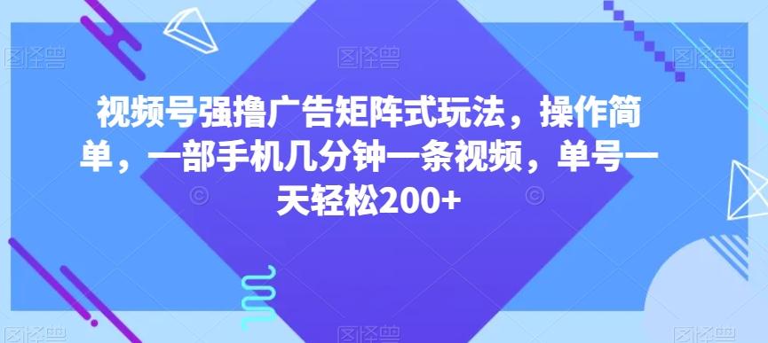 视频号强撸广告矩阵式玩法，操作简单，一部手机几分钟一条视频，单号一天轻松200+【揭秘】-网创资源