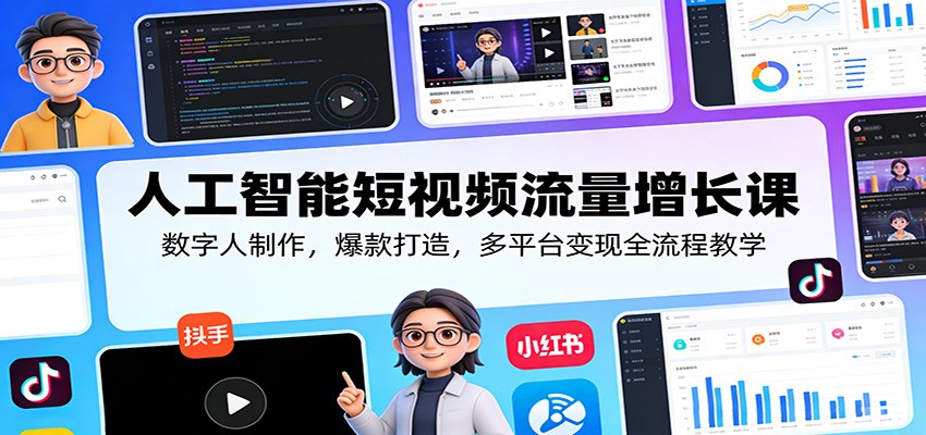 人工智能短视频流量增长课：数字人制作，爆款打造，多平台变现全流程教学-网创资源