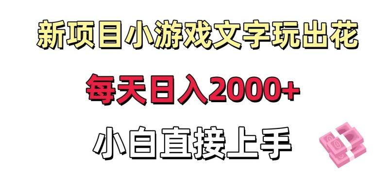 新项目小游戏文字玩出花日入2000+，每天只需一小时，小白直接上手【揭秘】-网创资源