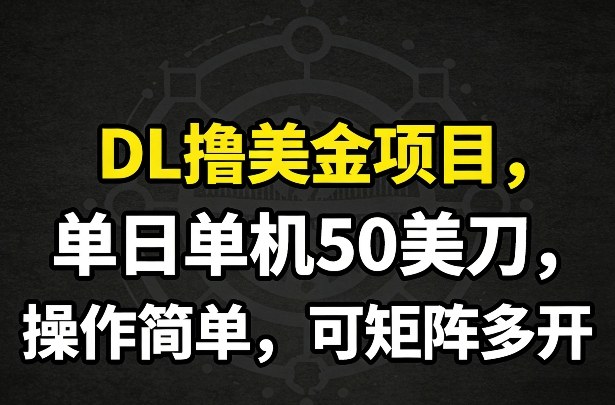 DL撸美金项目，单日单机50美刀，操作简单，可矩阵多开-网创资源