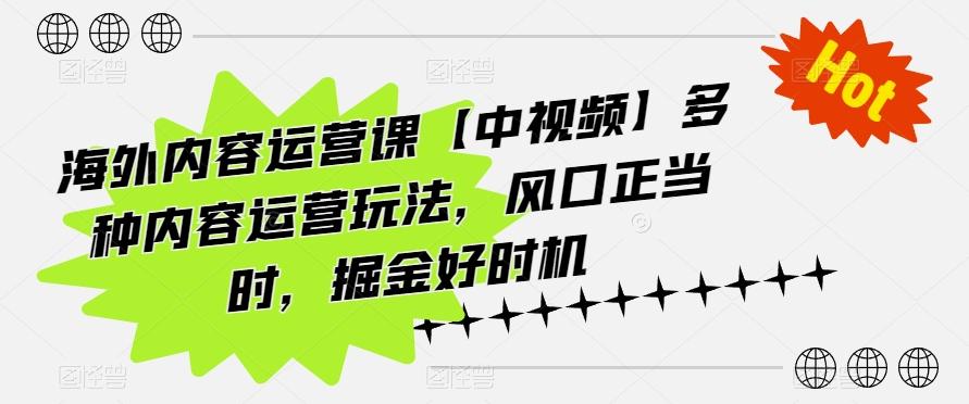 海外内容运营课【中视频】多种内容运营玩法，风口正当时，掘金好时机-网创资源