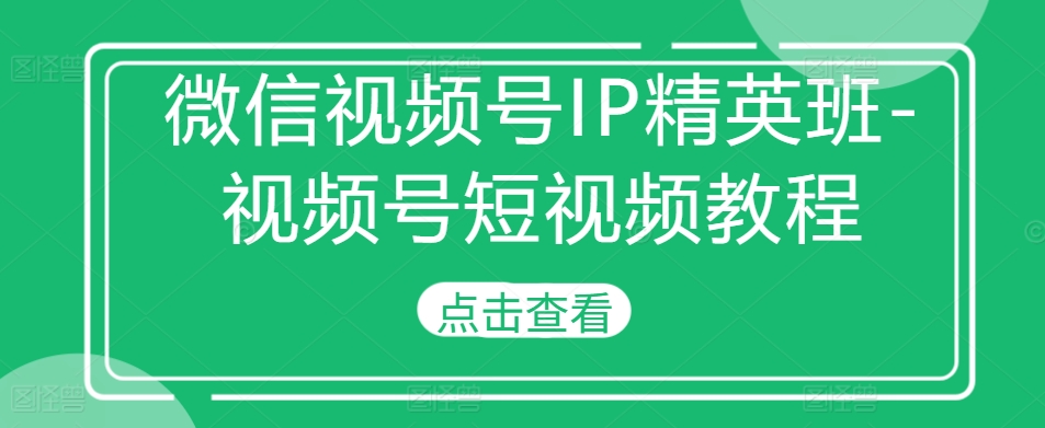 微信视频号IP精英班-视频号短视频教程-网创资源