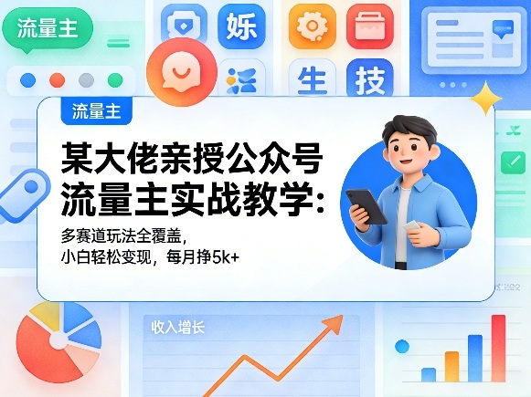 某大佬亲授公众号流量主实战教学：多赛道玩法全覆盖，小白轻松变现，每月多挣5k+-网创资源