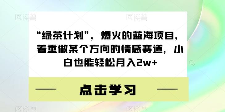 “绿茶计划”，爆火的蓝海项目，着重做某个方向的情感赛道，小白也能轻松月入2w+【揭秘】-网创资源