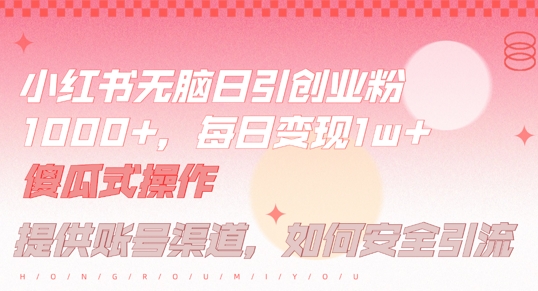 小红书无脑每日引流创业粉500+，小白每天只花半小时，躺赚长尾收益【揭秘】-网创资源