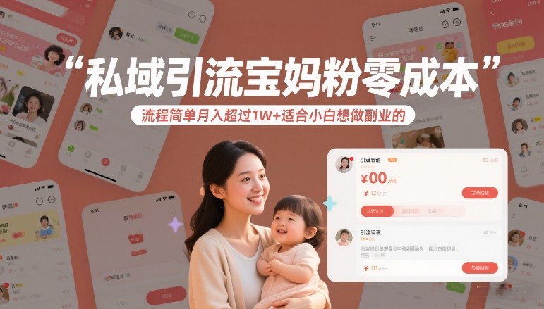 私域引流宝妈粉零成本流程简单月入超过1W+适合小白想做副业的-网创资源