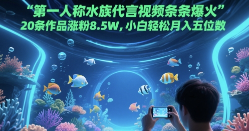 第一人称水族代言视频条条爆火，20条作品涨粉8.5W，小白轻松月入五位数-网创资源