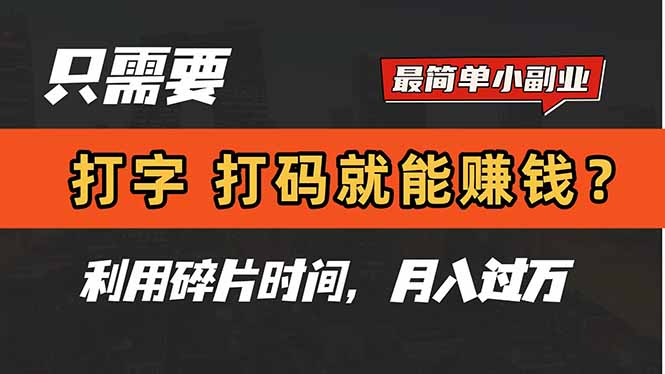 只需要打字，打码，就能赚钱？简单的赚钱小副业，利用碎片时间，月入过万-网创资源