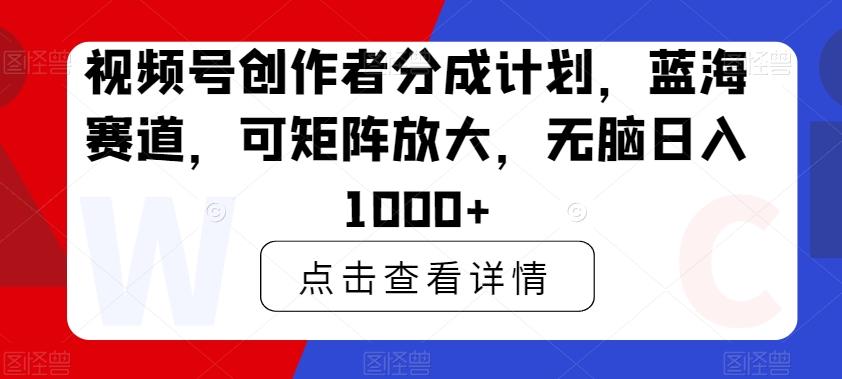 视频号创作者分成计划，蓝海赛道，可矩阵放大，无脑日入1000+-网创资源
