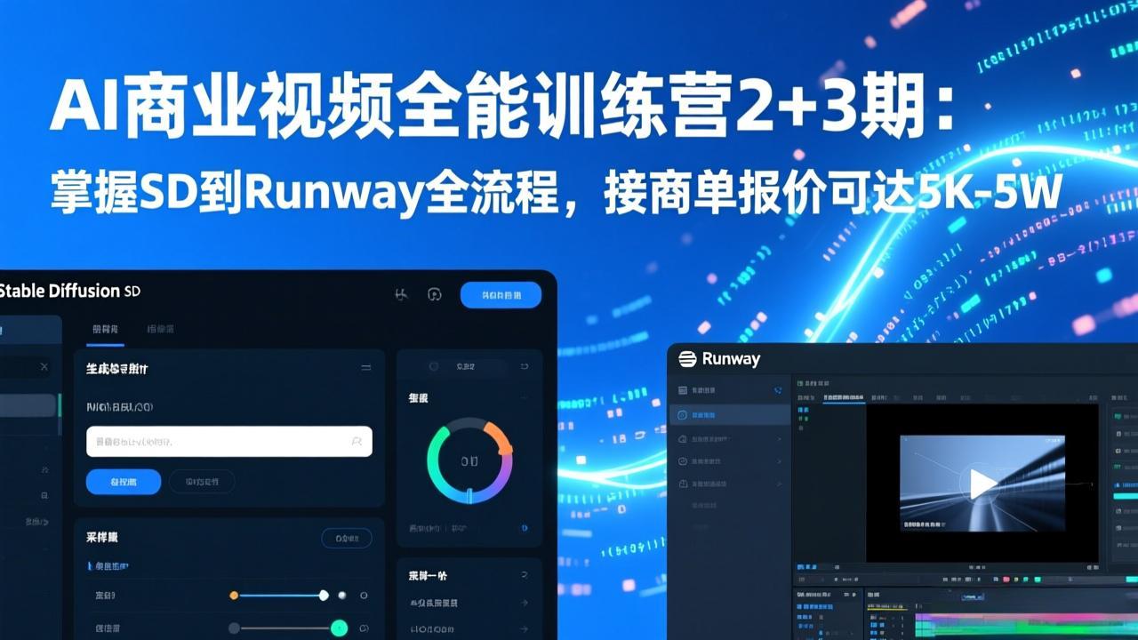 AI商业视频全能训练营2+3期：掌握SD到Runway全流程，接商单报价可达5K-5W-网创资源