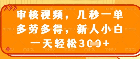 视频审核员，几秒一单，不限时间，不限地点，多做多得，新人小白一天轻松几张+【揭秘】-网创资源