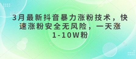 3月最新抖音暴力涨粉技术，快速涨粉安全无风险，一天涨1-10W粉-网创资源