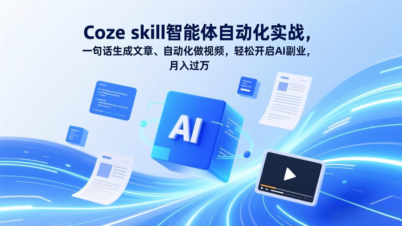 Coze skill智能体自动化实战，一句话生成文章、自动化做视频，轻松开启AI副业，月入过万-网创资源