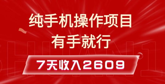 纯手机操作的小项目，有手就能做，7天收入2609+实操教程【揭秘】-网创资源