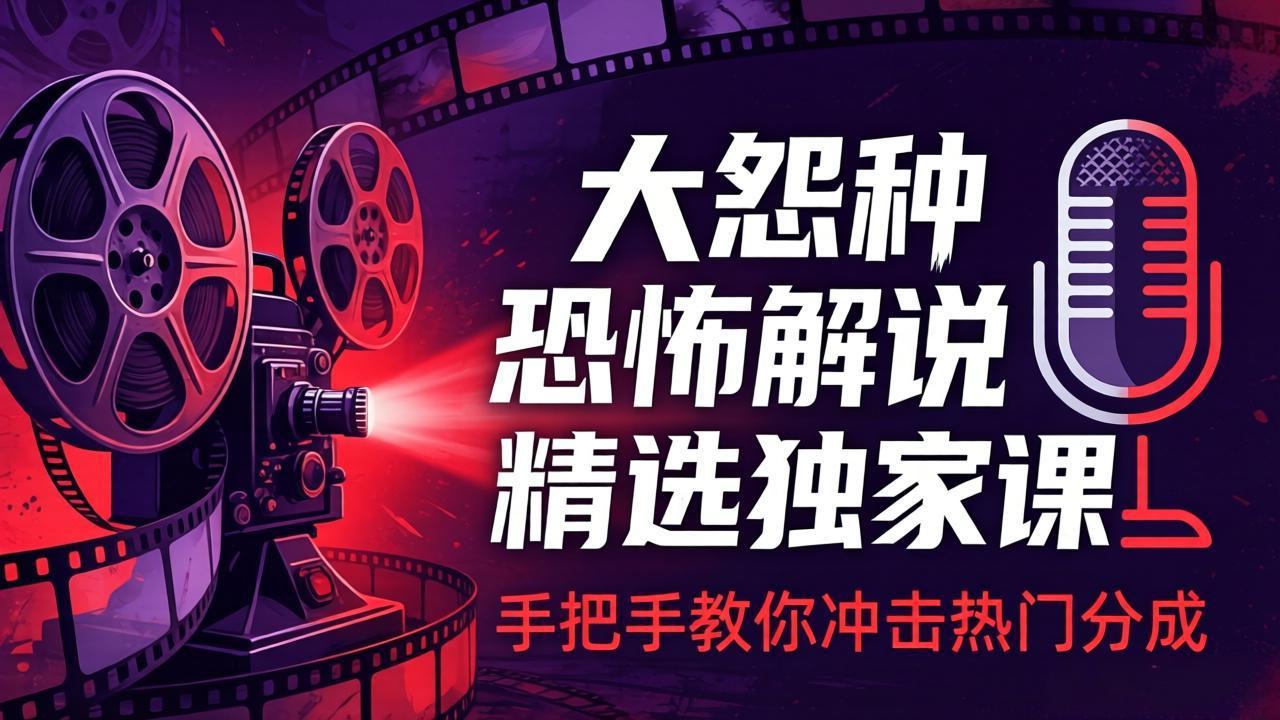 大怨种恐怖解说精选独家课：电影下载+文案配音+片头封面，手把手教你冲击热门分成-网创资源